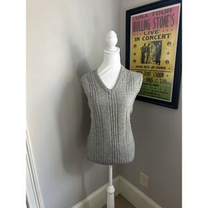 VTG 70S BERNETTE MENS ACRYLIC SWEATER VEST GRAY‎ RIBBED PREPPY USA SIZE M